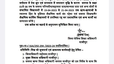 Photo of इस जनपद में 19 अप्रैल से 21 अप्रैल तक सभी परिषदीय विद्यालयों के शैक्षणिक कार्य रहेगा बंद , पढ़े खबर