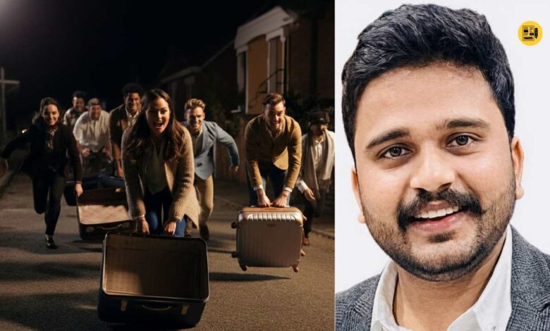 कोलंबिया में नए साल पर सूटकेस लेकर दौड़ते लोग।