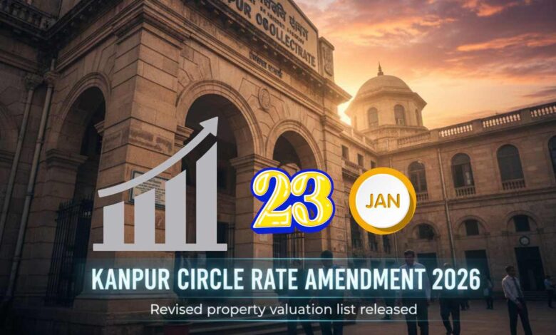 कानपुर कलेक्ट्रेट भवन और सर्किल रेट दस्तावेज की सांकेतिक तस्वीर।