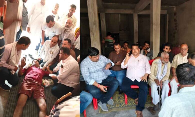 घाटमपुर में अग्निकांड पीड़ित परिवार की मदद करते व्यापार मंडल के लोग