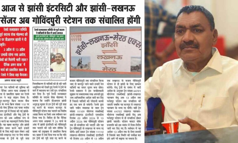 झांसी रेलवे स्टेशन पर यात्रियों की भीड़ और खड़ी हुई इंटरसिटी ट्रेन