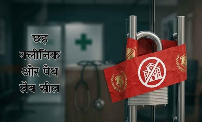 कानपुर देहात में स्वास्थ्य विभाग की टीम द्वारा अवैध क्लीनिक को सील किए जाने का दृश्य