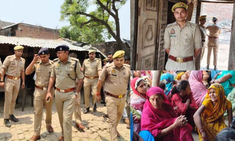 कानपुर देहात के मंगलपुर में पुलिस जांच और घटनास्थल का दृश्य।