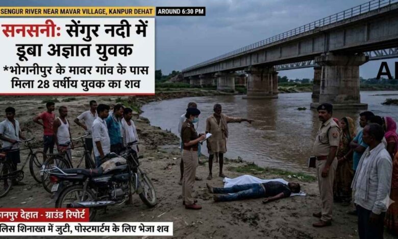 भोगनीपुर के मावर गांव के पास सेंगुर नदी में मिले अज्ञात युवक के शव की प्रतीकात्मक ग्राफ़िक फोटो।