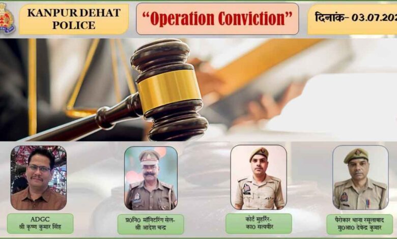 कानपुर देहात कोर्ट परिसर के बाहर ऑपरेशन कनविक्शन के तहत पैरवी करने वाली रसूलाबाद पुलिस टीम।