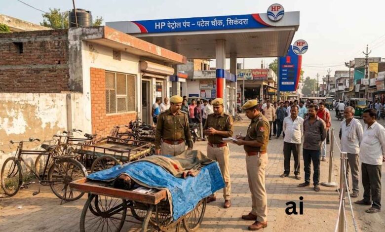 सिकंदरा में पेट्रोल पंप के पास संदिग्ध शव मिलने की सूचना पर जांच करती सिकंदरा पुलिस टीम।