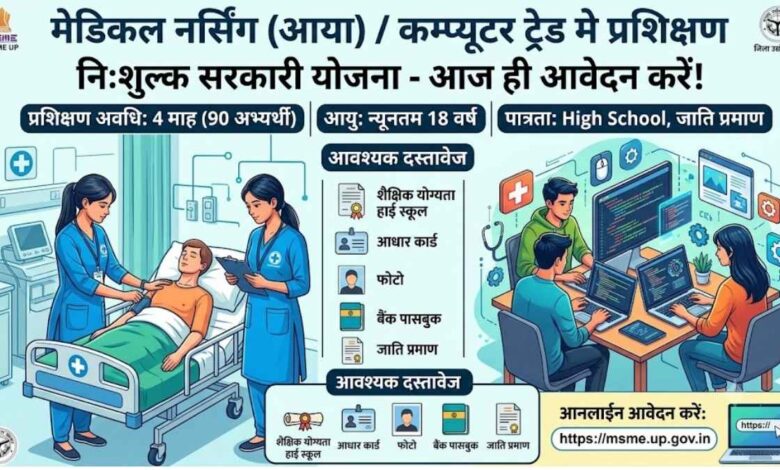 कानपुर देहात: मेडिकल नर्सिंग (आया) / कम्प्यूटर ट्रेड मे प्रशिक्षण हेतु करें आवेदन 1 कानपुर देहात मेडिकल नर्सिंग और कंप्यूटर प्रशिक्षण आवेदन