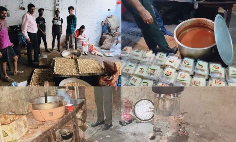 Kanpur Food Safety Raid team inspecting dirty kitchen and destroying bad eggs.