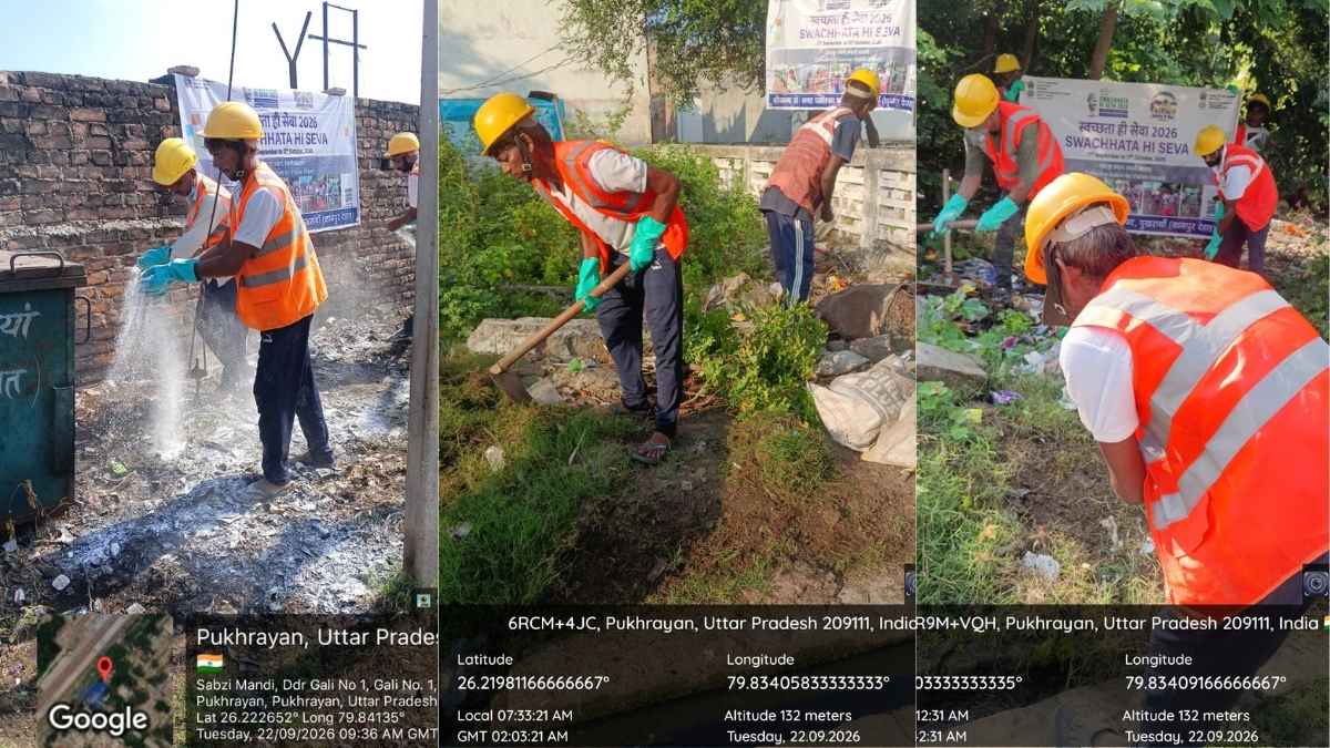 पुखरायां में सीटीयू स्थलों पर सफाई करती पालिका टीम