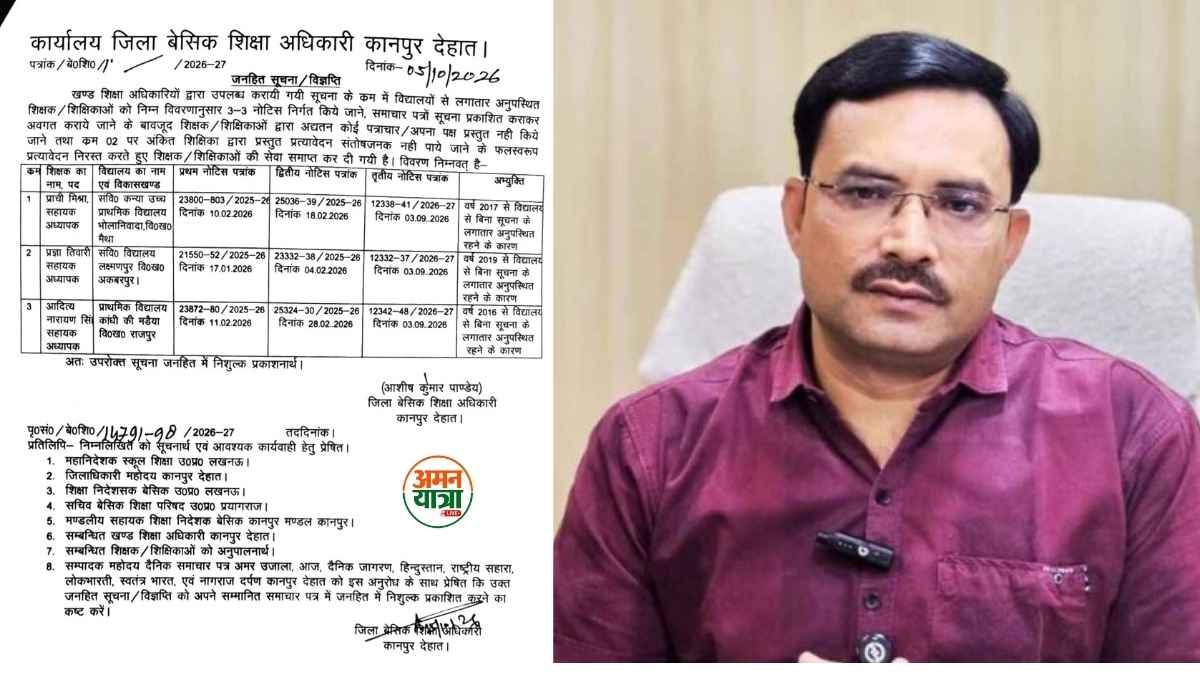 कानपुर देहात बीएसए ने 3 गैरहाजिर शिक्षकों की सेवा समाप्त की